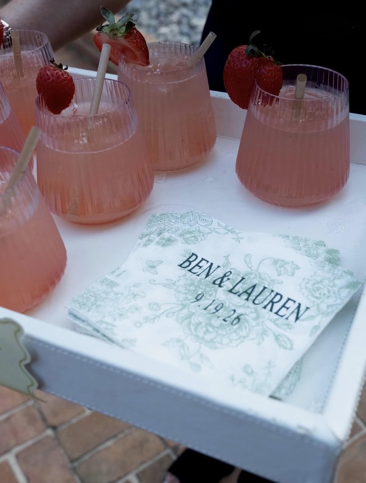 Personalized cocktail napkins styled with blush drinks